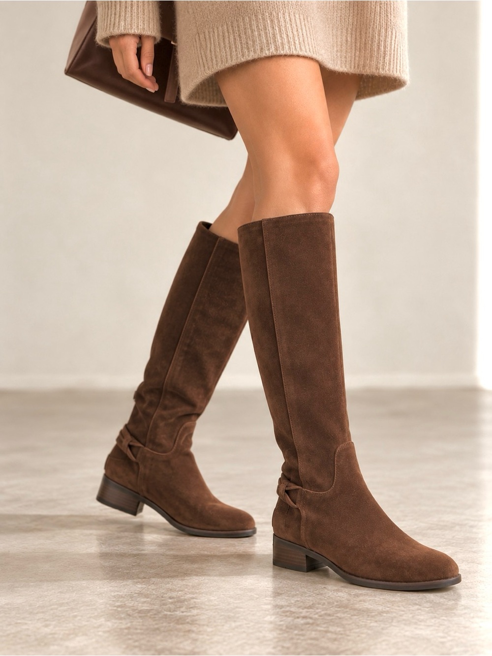Kensie Cheverly chocolate brown Suede Knee High riding Boots boho festival 7.5